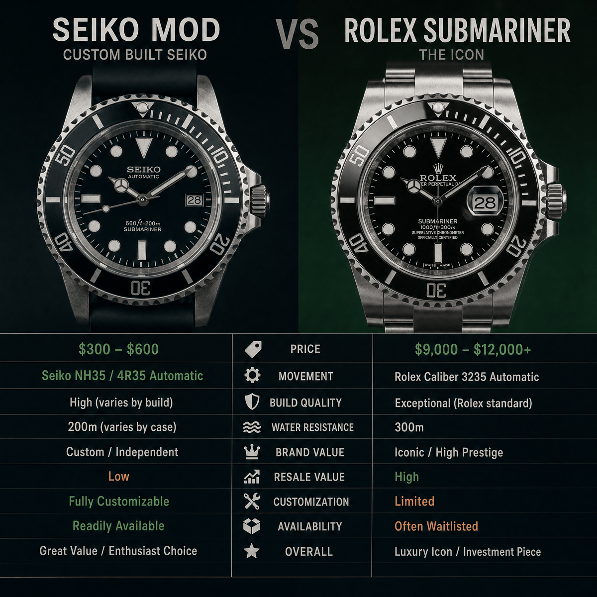 Seiko Mod vs Rolex Submariner - ZJANI WATCHES