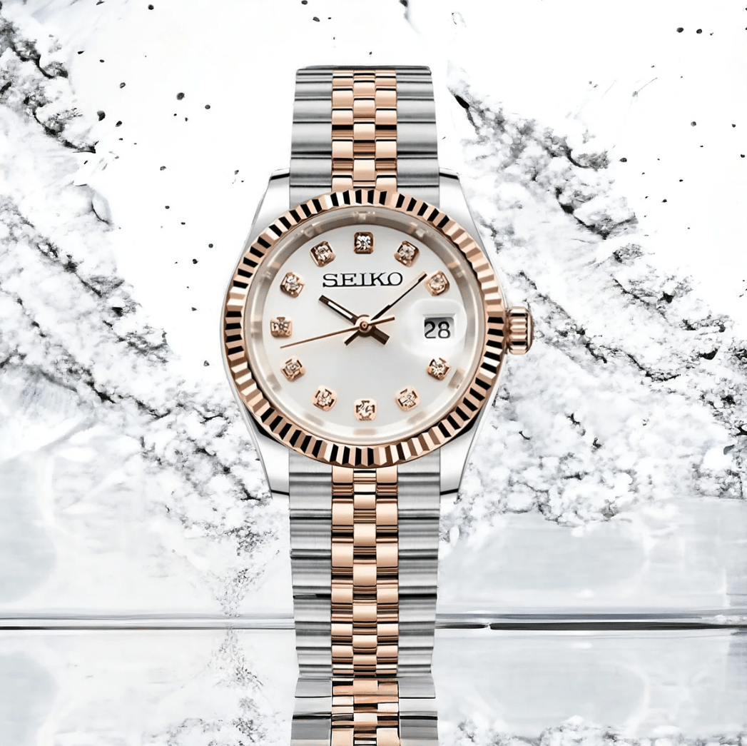 Seiko Mod Datejust Twotone Lady White