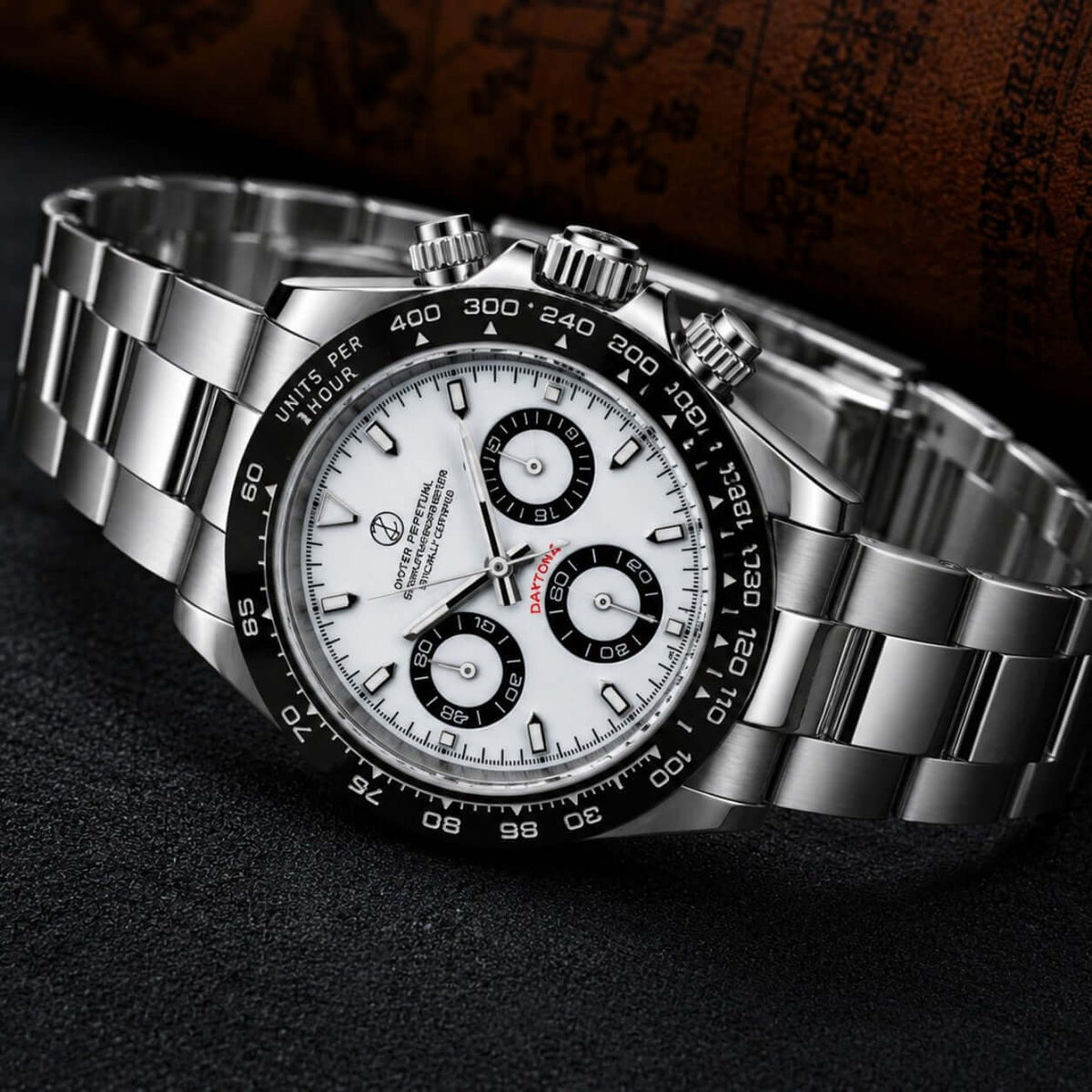 Silver Panda Daytona Mod Watch — VK64 Meca-Quartz · Sapphire Crystal · Hand-Assembled - ZJANI WATCHES