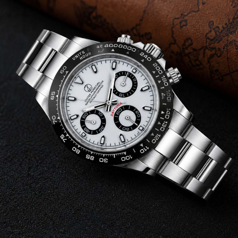 Silver Panda Daytona Mod Watch — VK64 Meca-Quartz · Sapphire Crystal · Hand-Assembled - ZJANI WATCHES