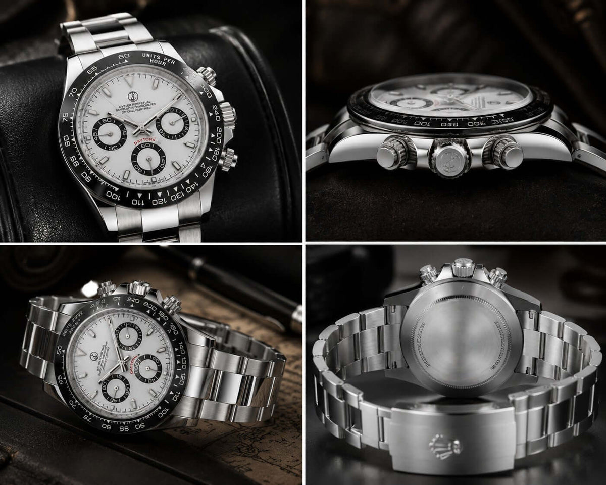 Silver Panda Daytona Mod Watch — VK64 Meca-Quartz · Sapphire Crystal · Hand-Assembled - ZJANI WATCHES